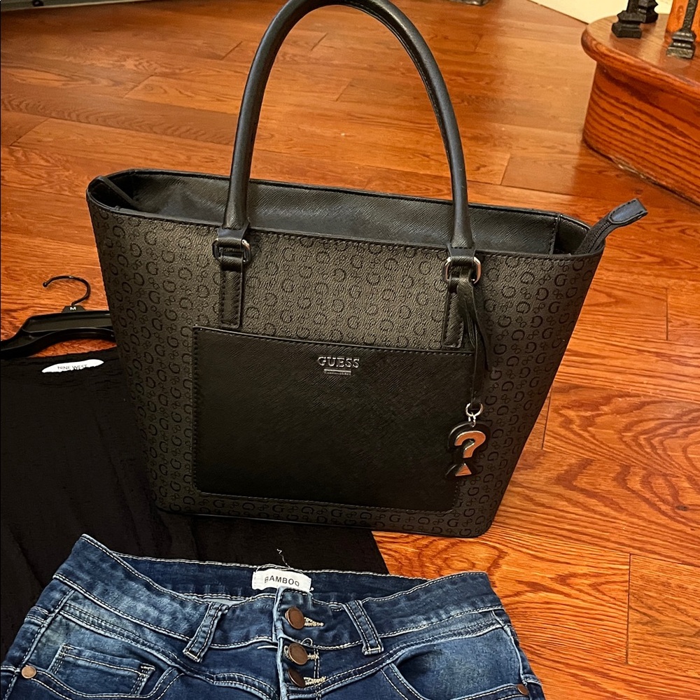 GUESS Charcoal Monogram Tote Bag